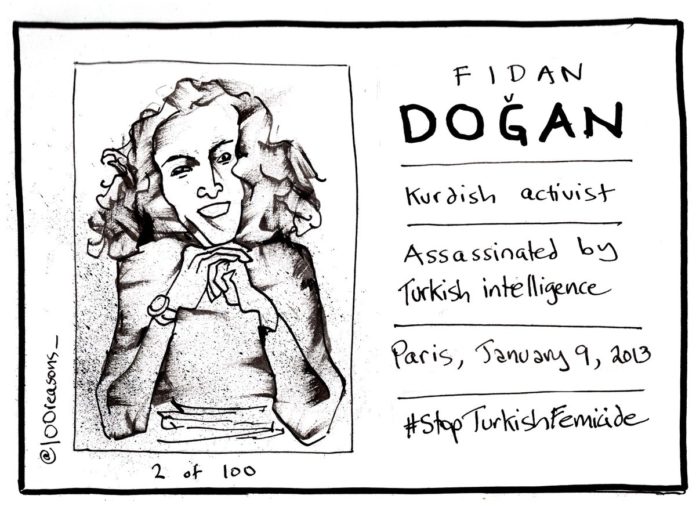 L’assassinat à Paris de la militante kurde Fidan Dogan est un des crimes recensés par la campagne «100 raisons pour juger le dictateur Erdogan»