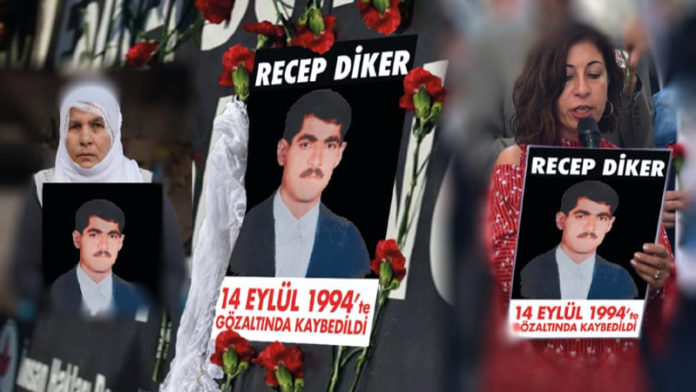 Recep Diker, originaire de la ville kurde de Silvan, dans la province de Diyarbakir, avait 29 ans lorsqu'il a été vu, en septembre 1994, pour la dernière fois. Depuis lors, sa famille et l'initiative des Mères du samedi tentent d'élucider son sort.