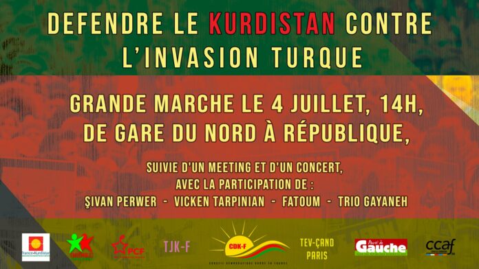 Le Congrès des Sociétés démocratiques kurdes en Europe (KCDK-E) appelle à une grande mobilisation à travers l’Europe, les 3 et 4 juillet, pour « défendre le Kurdistan contre l’invasion turque ».