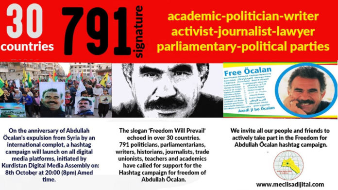 Lancée par l'Assemblée des Médias numériques du Kurdistan, une campagne hashtag pour la libération d'Abdullah Öcalan a lieu ce vendredi soir.