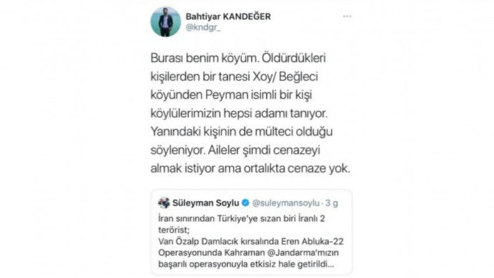 Dans une publication sur Twitter le 26 juillet, le Ministre turc de l’Intérieur Süleyman Soylu prétendait que deux membres du PKK auraient été tués par des soldats turcs dans le village de Damlacık à Özalp, à Van. Il s’avère que les deux personnes en question sont des villageois et non des membres du PKK.