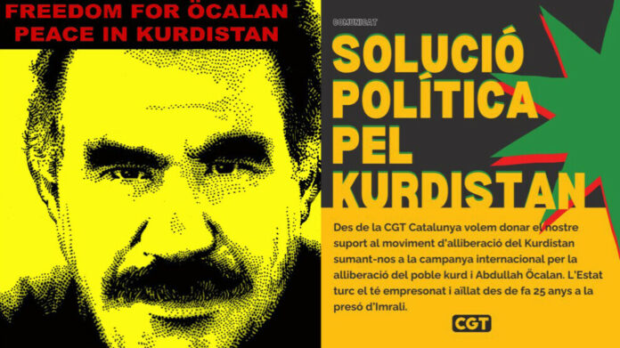 La Confederación Intersindical et la CGT Catalunya demandent la libération du leader kurde Abdullah Öcalan